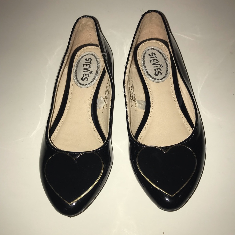 Stevie’s  Black Patent Heart Detail Girl Flat Shoe